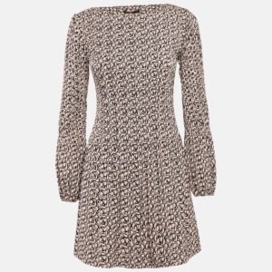 Maje Pink/Black Printed Crepe Pleated Mini Dress S