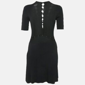 Maje Black Bead Detail Rib Knit Cut-Out Detail Mini Dress XS