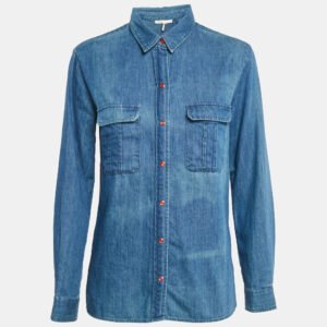 Maje Blue Denim Button Front Long Sleeve Shirt S