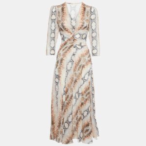 Maje Multicolor Snake Print Crepe V-Neck Repena Imprime Long Dress M