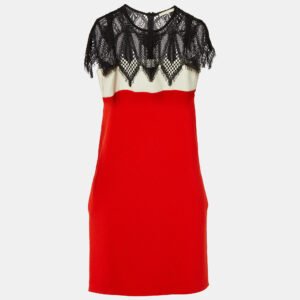 Maje Rouge Colorblock Crepe Lace Overlay Mini Dress M