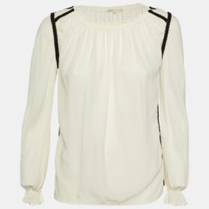 Maje White Silk Contrast Detail Top S