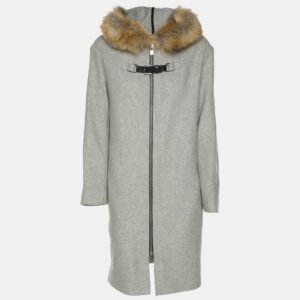 luxury-women-maje-used-clothes-p1142418-001 Maje Grey Wool Blend and Faux Fur Hood Coat S