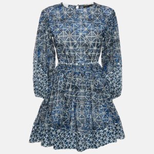 Maje Blue Printed Cotton Cut-Out Mini Dress S