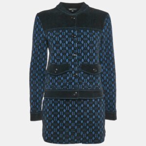 Maje Navy Blue Monogram Jacquard Jacket and Skirt Set M