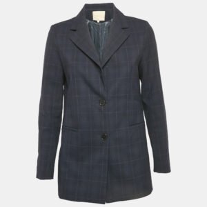 Maje Navy Blue Checks Gabardine Blazer S