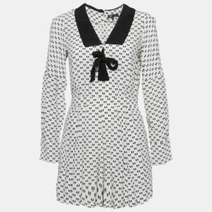 Maje White Istel Print Crepe Tie Neck Jumpsuit S