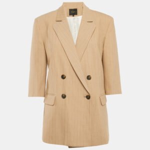 luxury-women-maje-used-clothes-p1164902-002 Maje Dark Beige Stripe Wool Blend Double Breasted Blazer M