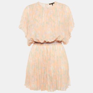 Maje Peach Abstract Print Chiffon Plissé Playsuit L