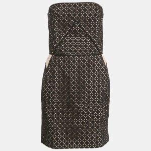 Maje Black Broderie Anglaise Cotton Strapless Mini Dress L