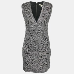 Maje Silver Lurex Crochet Sleeveless Mini Dress M