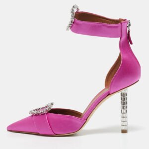 Malone Souliers Pink Satin Camille Ankle Strap Pumps Size 39