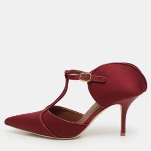 Malone Souliers Burgundy Satin and Leather Pumps Size 38.5