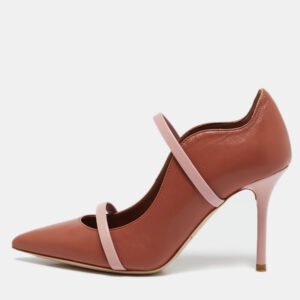 malone souliers brown/light pink leather maureen pointed toe pumps size 35