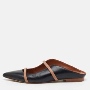 Malone Souliers Black/Beige Leather Maureen Pointed Toe Flat Mules Size 39