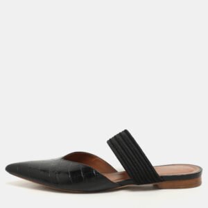Malone Souliers Black Croc Embossed Leather and Canvas  Maisie mule Flats Size 40.5
