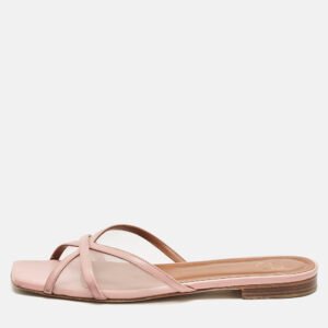 Malone Souliers Pink Leather and Mesh Perla Flat Slides Size 38