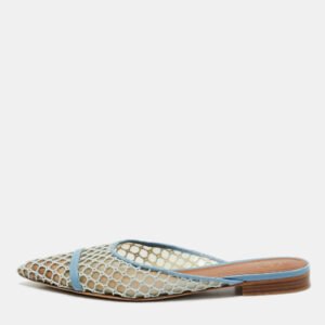 Malone Souliers Blue Leather and Mesh Hari Flat Mules Size 38