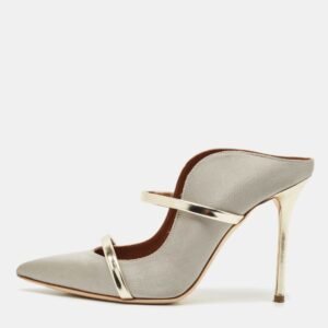 Malone Souliers Grey Satin Maureen Heel Mules Size 39