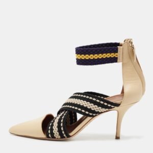 Malone Souliers x Roksanda Beige Leather and Elastic Dana Criss Cross Ankle-Strap Pumps Size 39