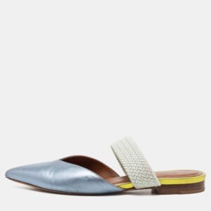 Malone Souliers by Roy Luwolt Metallic Blue Leather And Elastic Maisie Flat Mules Size 36