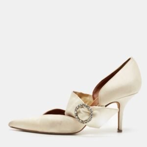 Malone Souliers White Satin Maite Pumps Size 39.5