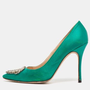 Manolo Blahnik Green Satin Okkaava Pumps Size 37