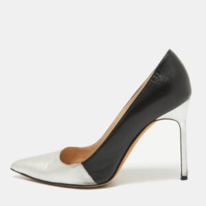 Manolo Blahnik Silver/Black Leather BB Pumps Size 36.5