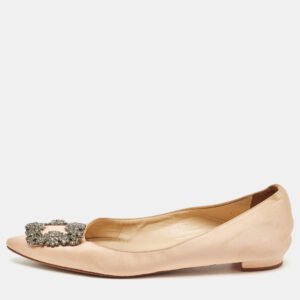 Manolo Blahnik Beige Satin Hangisi Flat Pumps Size 37