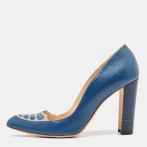 Manolo Blahnik Blue/Grey Leather Pumps Size 39
