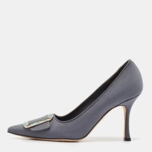 Manolo Blahnik Grey Satin Buckle Maysale Pumps Size 36