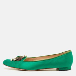 Manolo Blahnik Emerald Green Satin Eufrasia Smocking Slippers Size 40