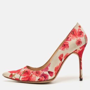 Manolo Blahnik Multicolor Floral Print Satin Pointed Toe Pumps Size 38.5