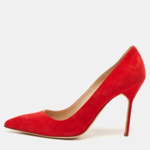 luxury-women-manolo-blahnik-used-shoes-p1138989-005 Manolo Blahnik Red Suede BB Pointed Toe Pumps Size 41