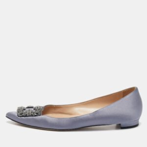 Manolo Blahnik Blue Satin Hangisi Ballet Flats Size 41.5