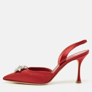 Manolo Blahnik Burgundy Satin Cassinasli Pumps Size 39.5