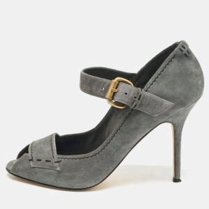 Manolo Blahnik Grey Suede Reata Peep Toe Pumps Size 40.5