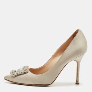 manolo blahnik grey lurex fabric hangisi pumps size 38.5