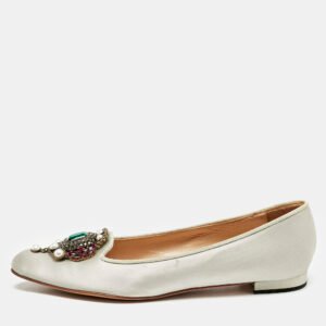 Manolo Blahnik Grey Satin Eufrasia Smoking Slippers Size 35