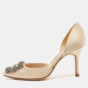 Manolo Blahnik Beige Satin Hangisido D'orsay Pumps Size 34