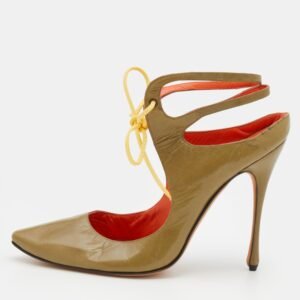 Manolo Blahnik Olive Green Leather Cut Out Lace Up Pumps Size 41