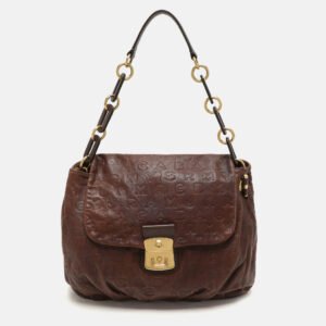luxury-women-marc-by-marc-jacobs-used-handbags-p1156404-023 Marc by Marc Jacobs Brown Logo Embossed Leather Hobo