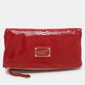 Marc by Marc Jacobs Red Python Embossed Leather Too Hot To Party Foldover Clutch