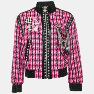 Marc Jacobs Pink Tweed Brooch Detail Zip -Up Jacket S