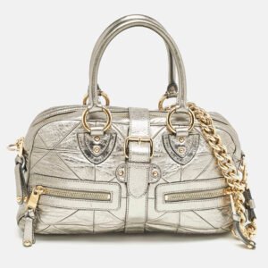 Marc Jacobs Grey Metallic Leather Double Zip Pocket Satchel