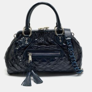 Marc Jacobs Navy Blue Quilted Patent Leather Stam Satchel