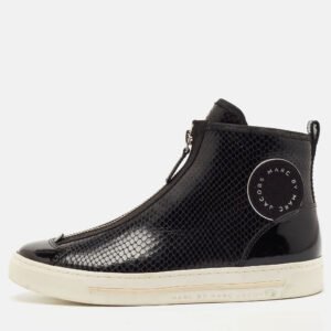 Marc Jacobs Black Patent Leather and Snakeskin Embossed Leather High Top Sneakers Size 37