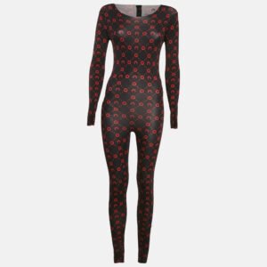 Marine Serre Black Printed Jersey Long Sleeve Jumpsuit M
