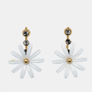 Marni Daisy Crystals White Coated Gold Tone Bar Earrings