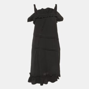 Marni Black Crepe Ruffled Sleeveless Midi Dress M